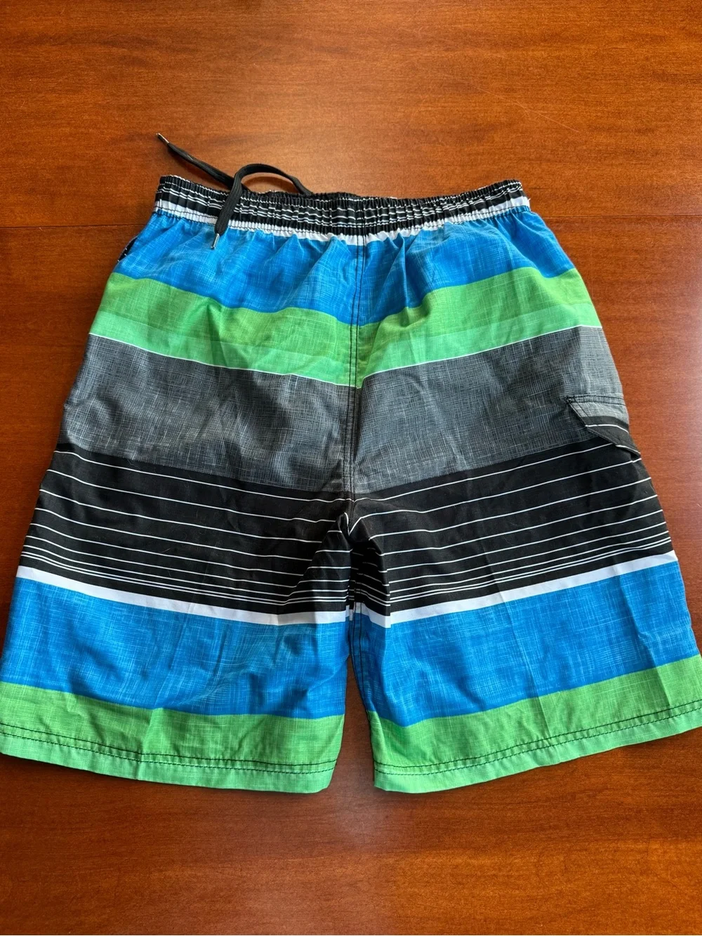 Kanu Surf Boys XL 18/20 Swim Trunks Board Shorts Blue Green Striped